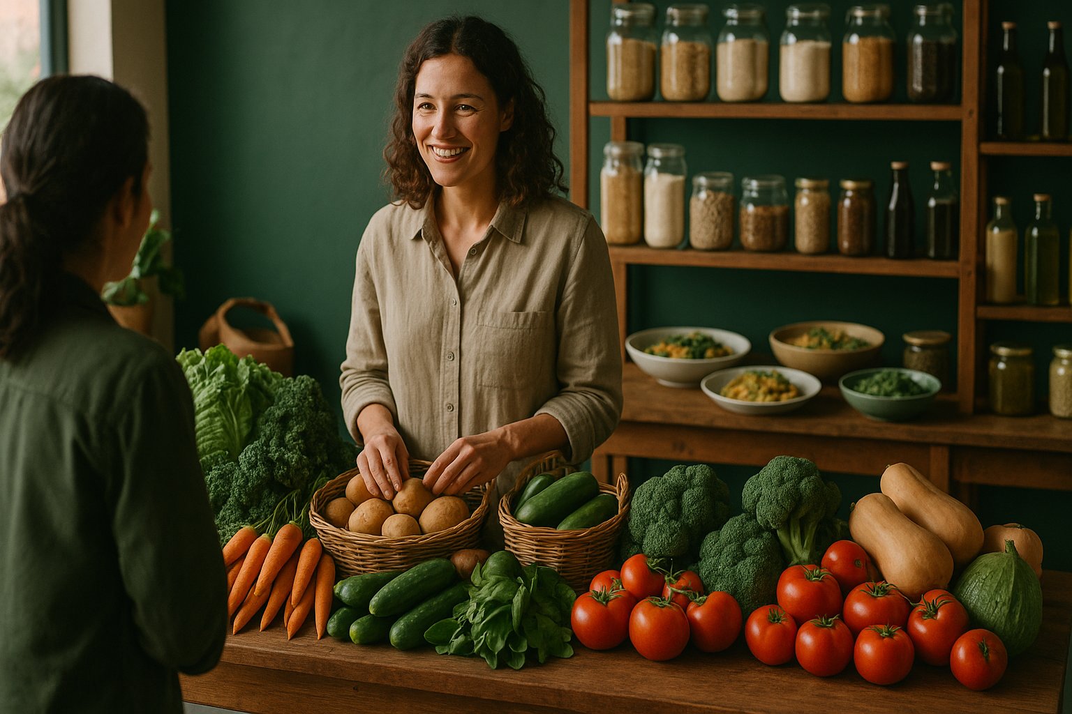Fresh seasonal organic produce arranged for a food shop